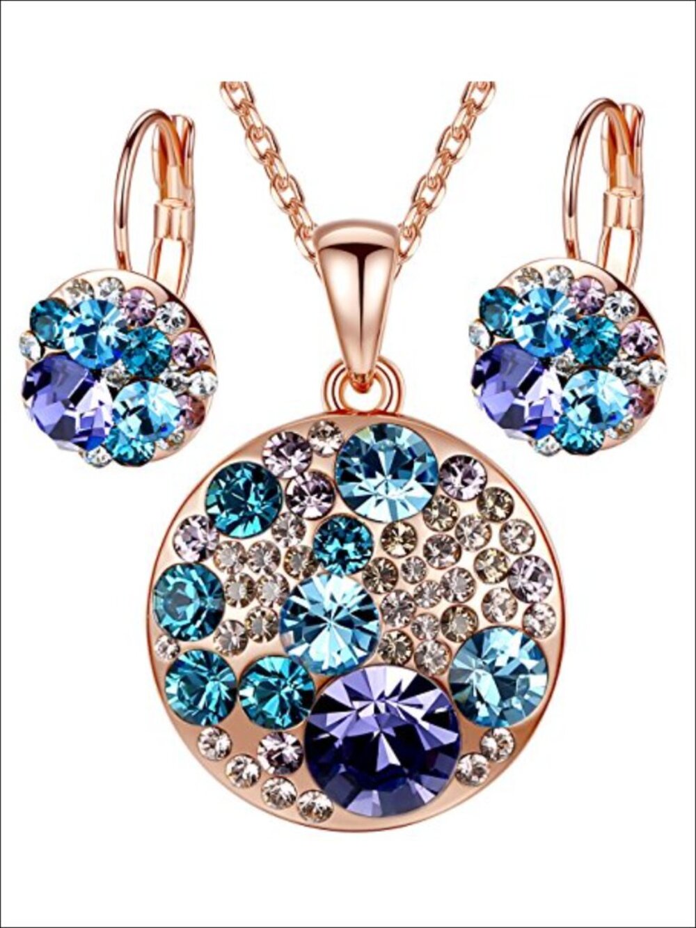 Crystal Jewelry Set Necklace & Earrings, 18K Rose Gold Plated